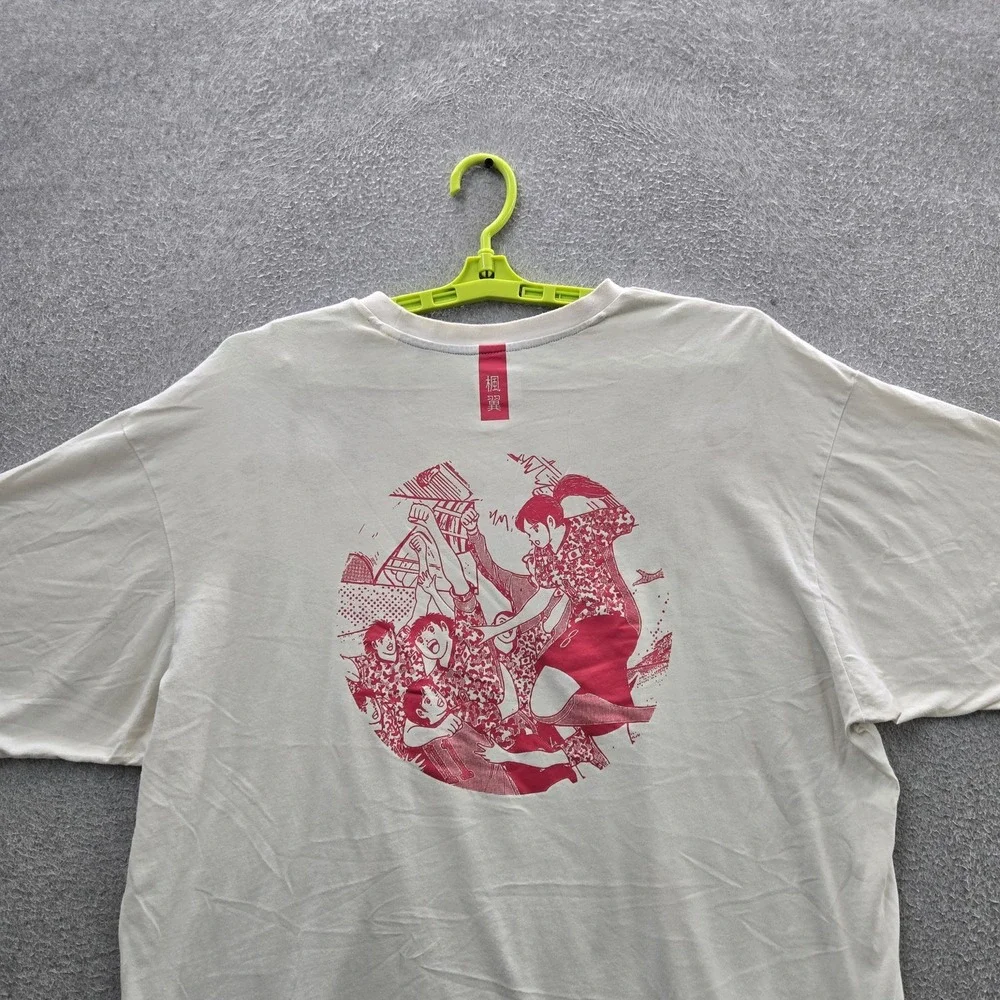 Adidas Men Shirt XL White Captain Tsubasa Anime Logo Short Sleeve READ